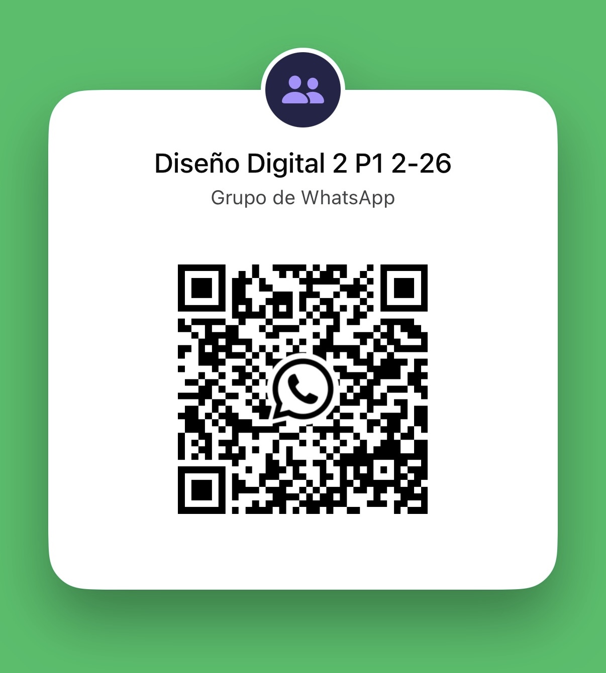 Código QR para unirte al grupo de WhatsApp de Diseño Digital 2